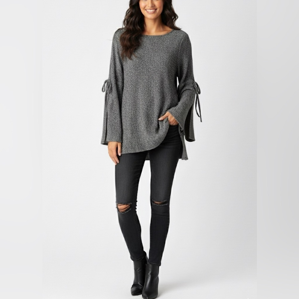 Suzanne Betro Marled Bell Sleeve Top Oversized Boho Grunge Knit Small Cozy